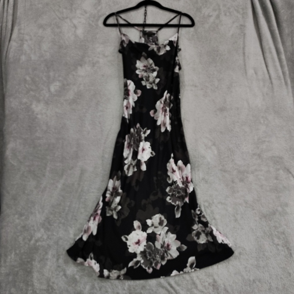 Donna Karan Sleepwear Dress S Dark Floral Strappy Square Neck Slip Dress Coquett